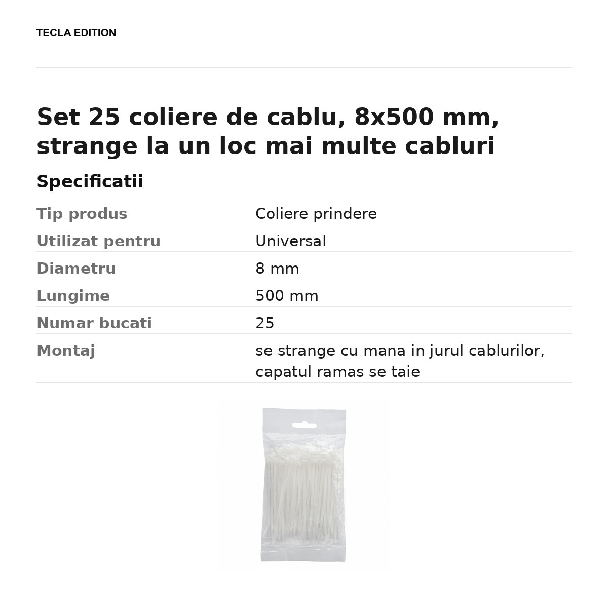 Set 25 coliere de cablu, 8x500 mm, strange la un loc mai multe cabluri [3]
