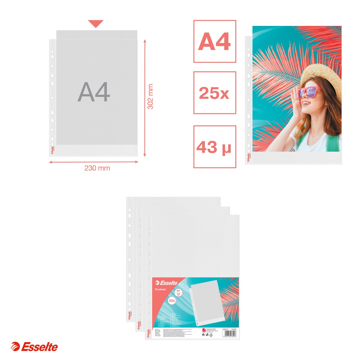 Set 25 folii de protectie Esselte Colour'Breeze, PP, A4, 43 microni, pentru arhivare, asortat [4]