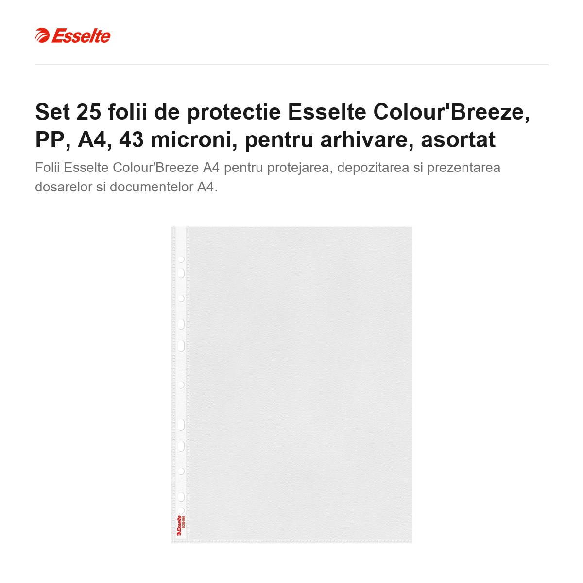 Set 25 folii de protectie Esselte Colour'Breeze, PP, A4, 43 microni, pentru arhivare, asortat [2]