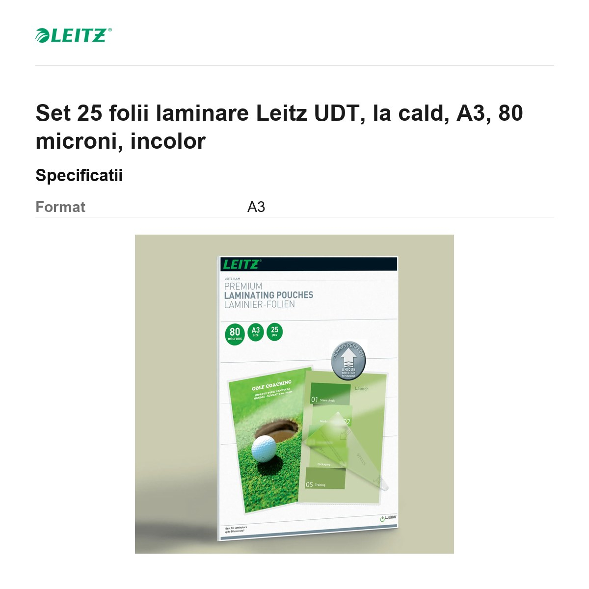 Set 25 folii laminare Leitz UDT, la cald, A3, 80 microni, incolor [3]