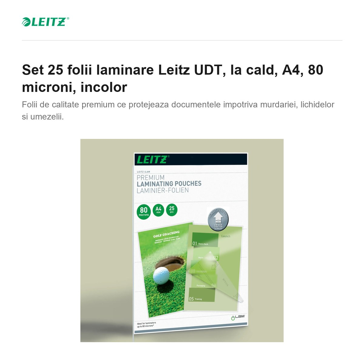 Set 25 folii laminare Leitz UDT, la cald, A4, 80 microni, incolor [2]