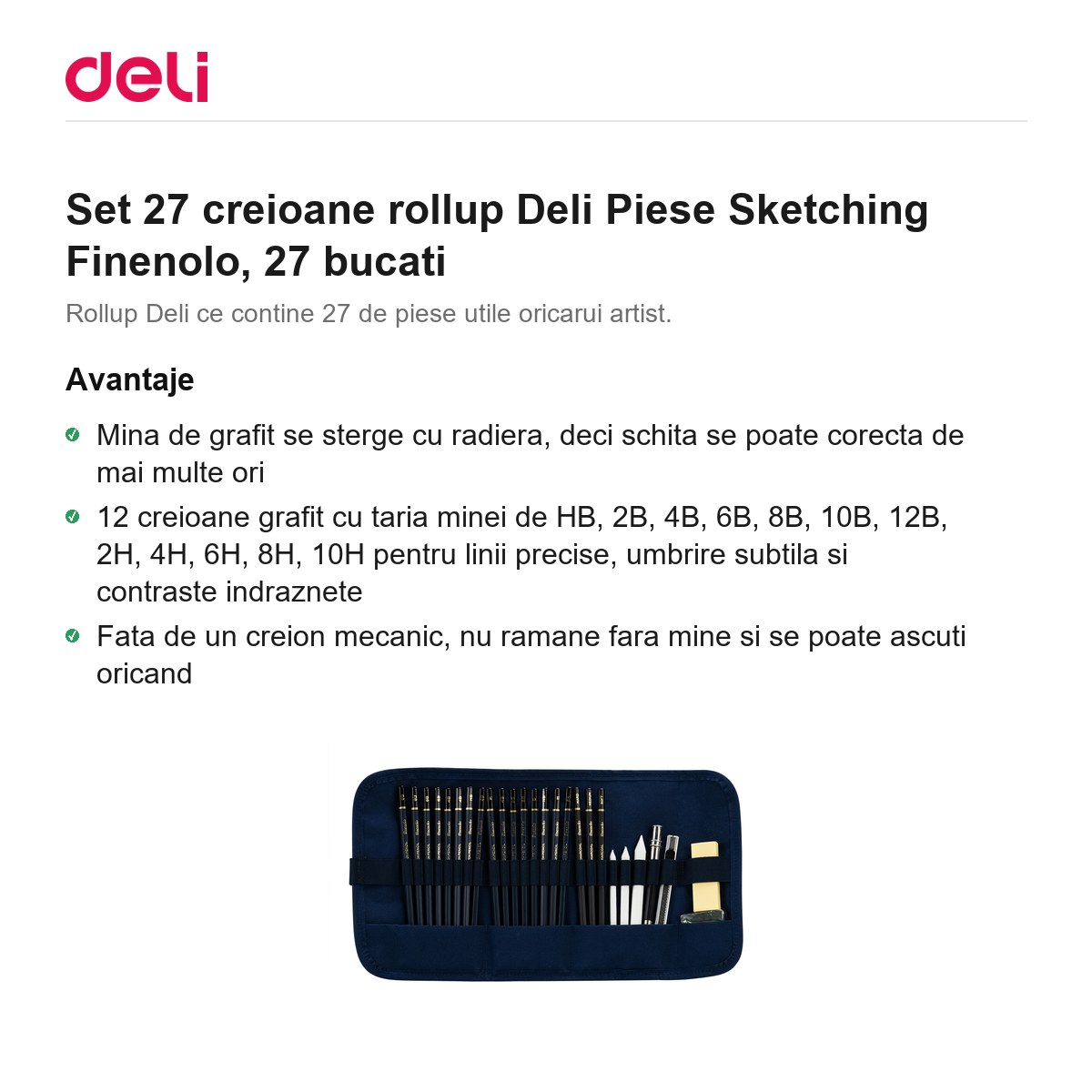 Set 27 creioane rollup Deli Piese Sketching Finenolo, 27 bucati [2]