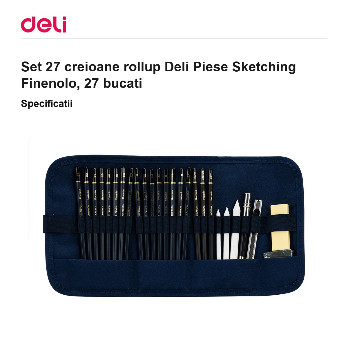 Set 27 creioane rollup Deli Piese Sketching Finenolo, 27 bucati [3]