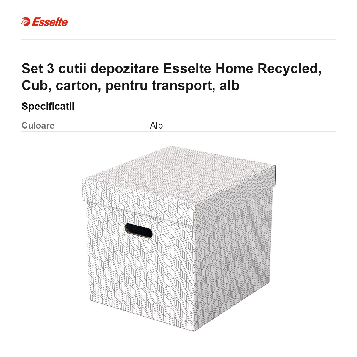 Set 3 cutii depozitare Esselte Home Recycled, Cub, carton, pentru transport, alb [3]