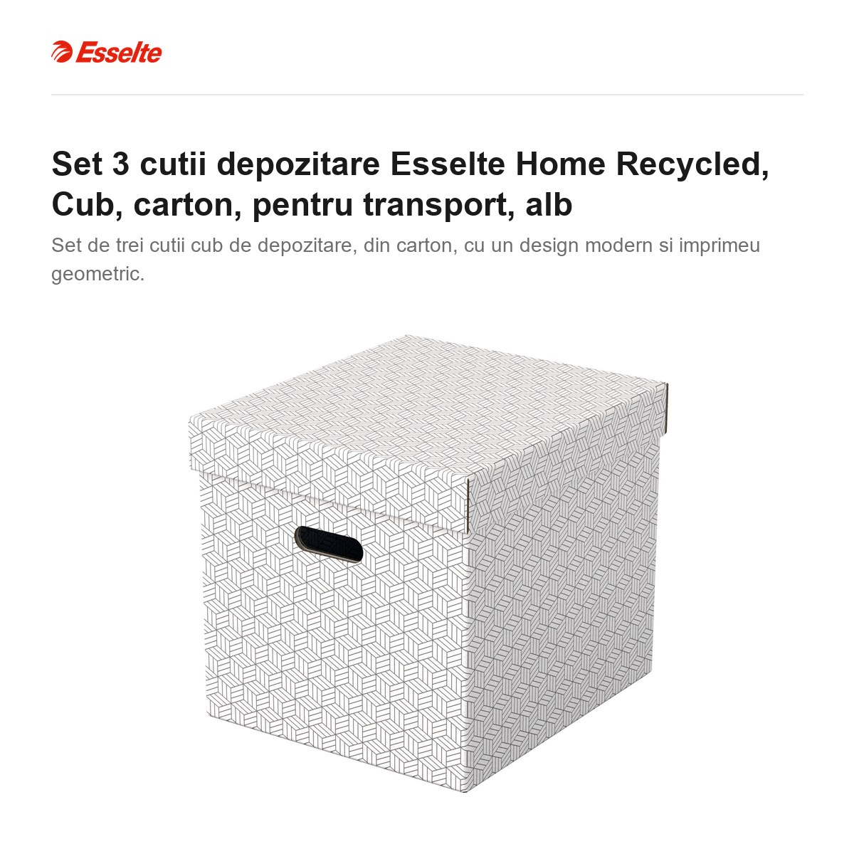 Set 3 cutii depozitare Esselte Home Recycled, Cub, carton, pentru transport, alb [2]