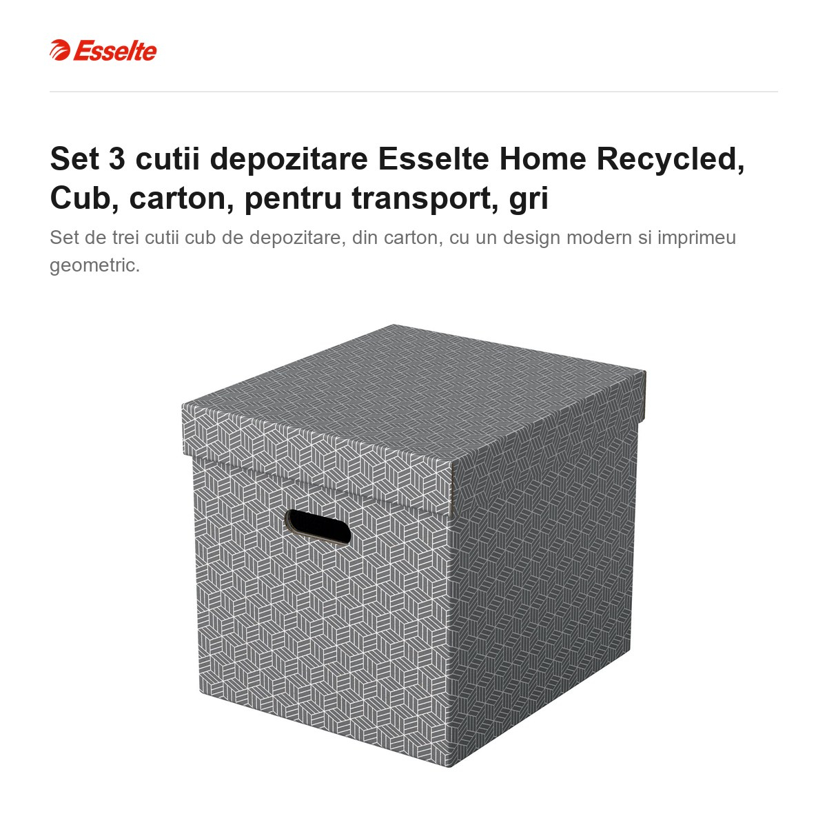 Set 3 cutii depozitare Esselte Home Recycled, Cub, carton, pentru transport, gri [2]