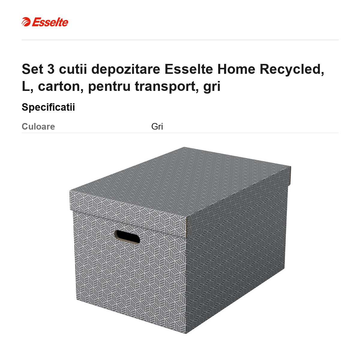 Set 3 cutii depozitare Esselte Home Recycled, L, carton, pentru transport, gri [3]