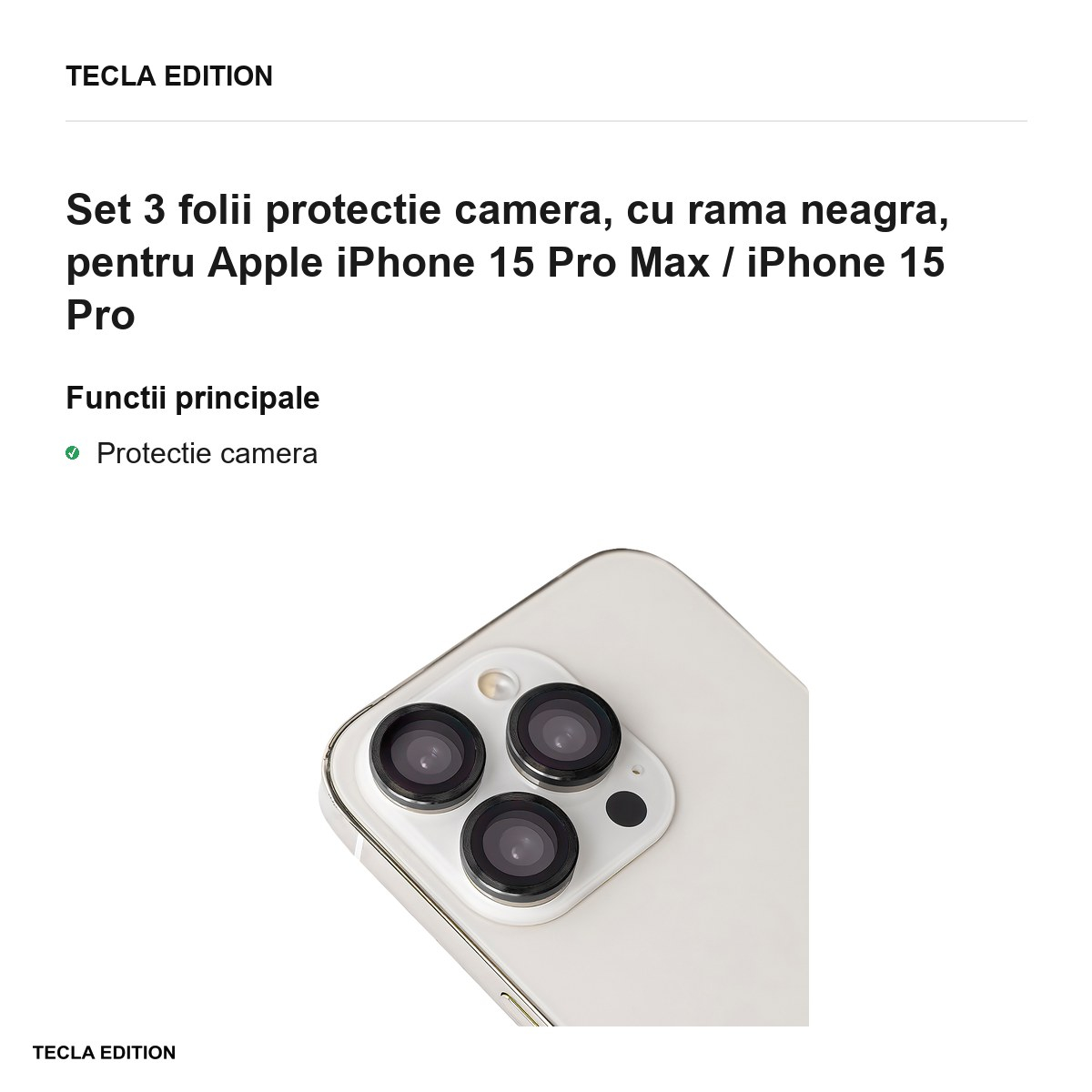 Set 3 folii protectie camera, cu rama neagra, pentru Apple iPhone 15 Pro Max / iPhone 15 Pro [4]