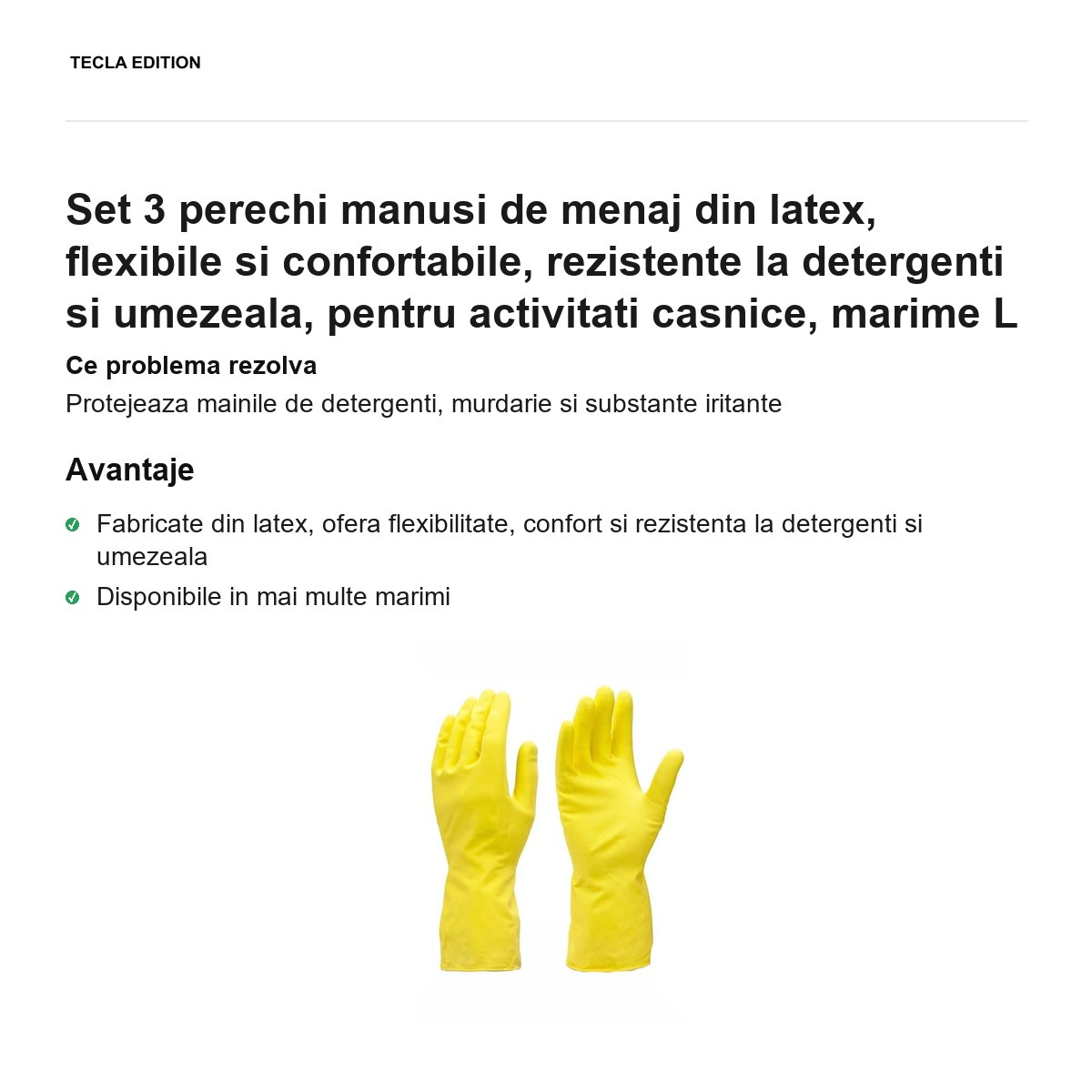 Set 3 perechi manusi de menaj din latex, flexibile si confortabile, rezistente la detergenti si umezeala, pentru activitati casnice, marime L [2]