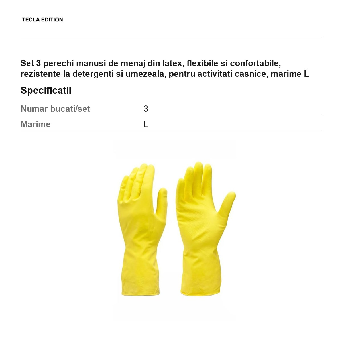 Set 3 perechi manusi de menaj din latex, flexibile si confortabile, rezistente la detergenti si umezeala, pentru activitati casnice, marime L [3]