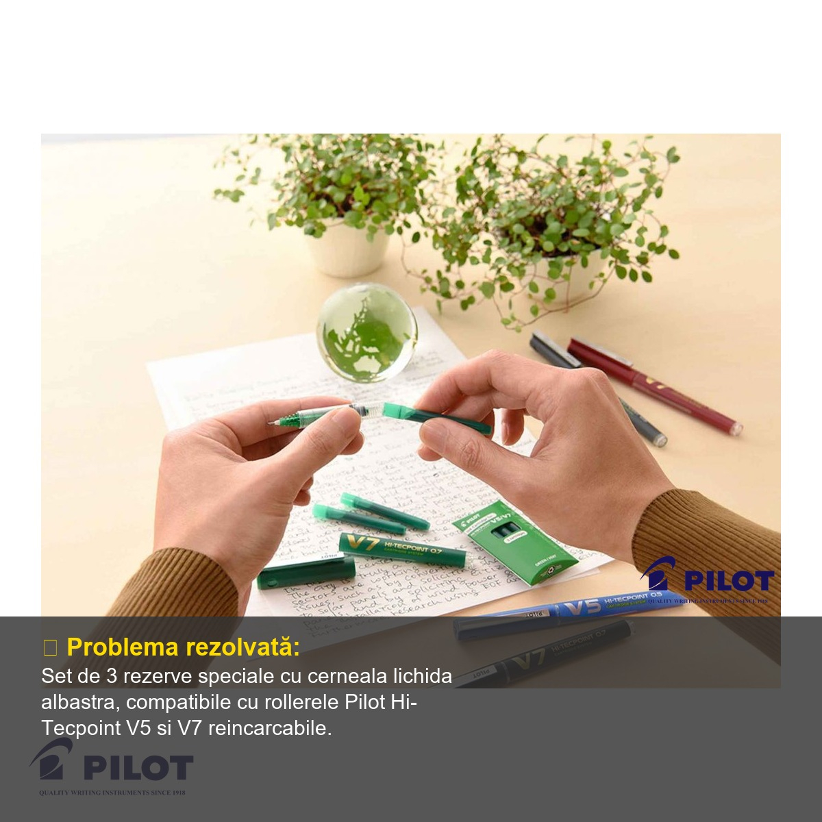 Set 3 rezerve roller Pilot Hi-Tecpoint V5/V7, cerneala lichida albastra, compatibile rollere reincarcabile [7]