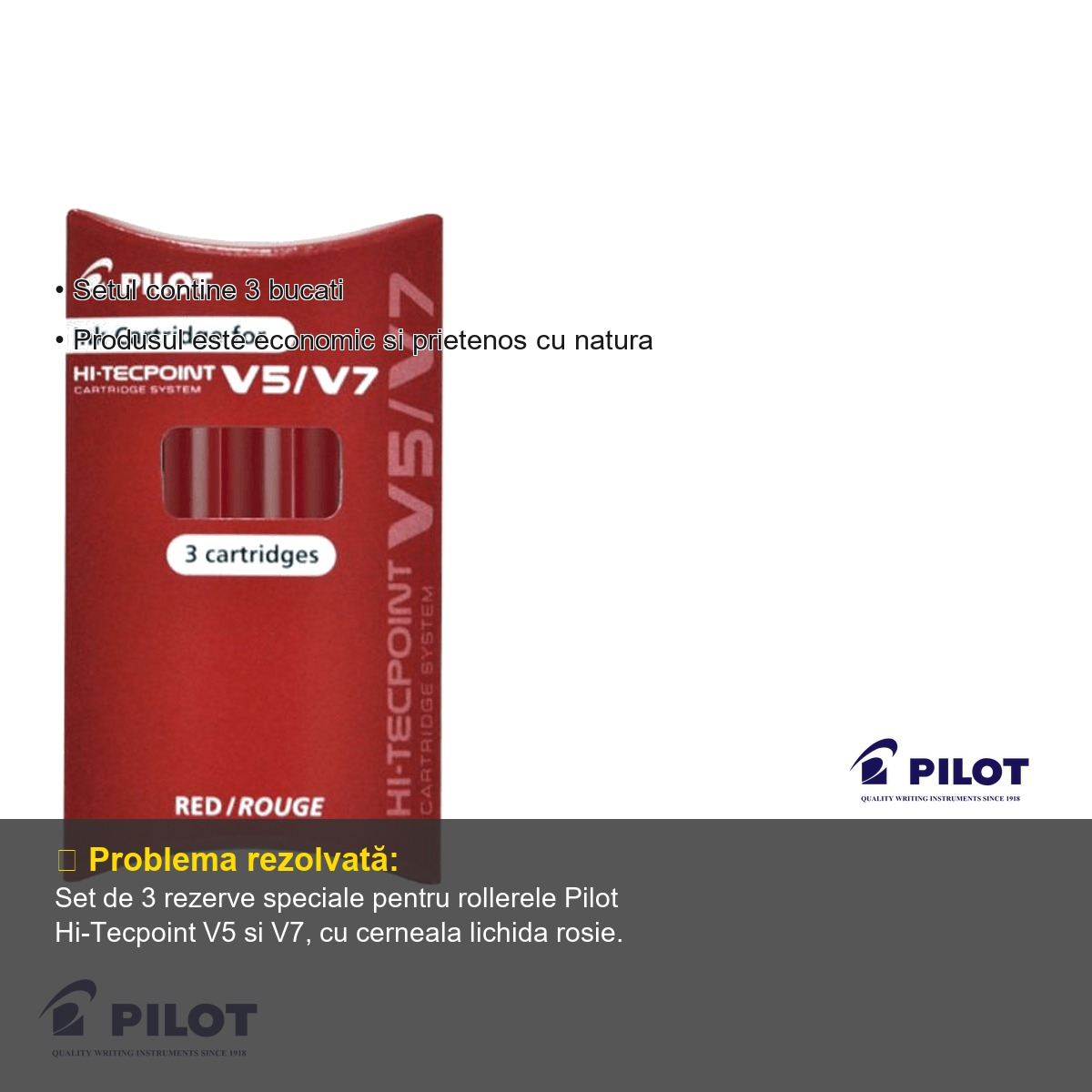 Set 3 rezerve roller Pilot Hi-Tecpoint V5/V7, cerneala lichida rosie, reincarcare economica [5]