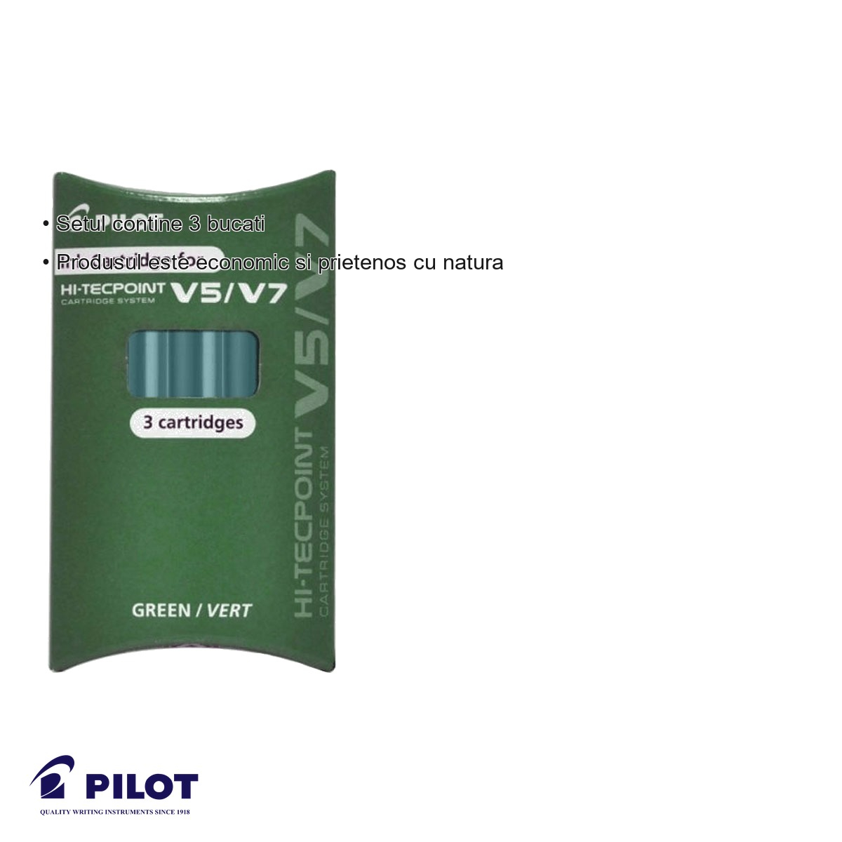 Set 3 rezerve roller Pilot Hi-Tecpoint V5/V7, cerneala lichida verde, reincarcabile [6]