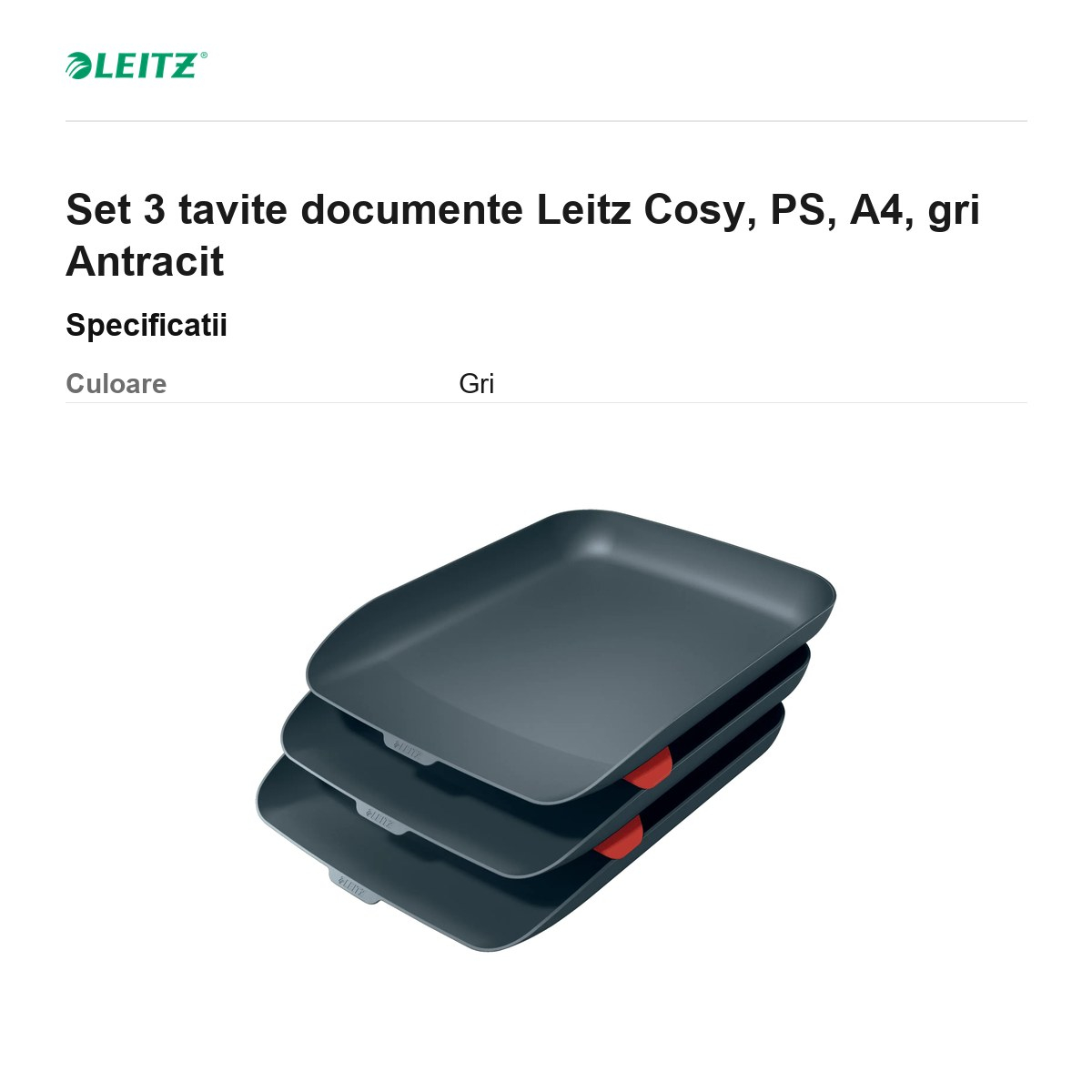 Set 3 tavite documente Leitz Cosy, PS, A4, gri Antracit [3]