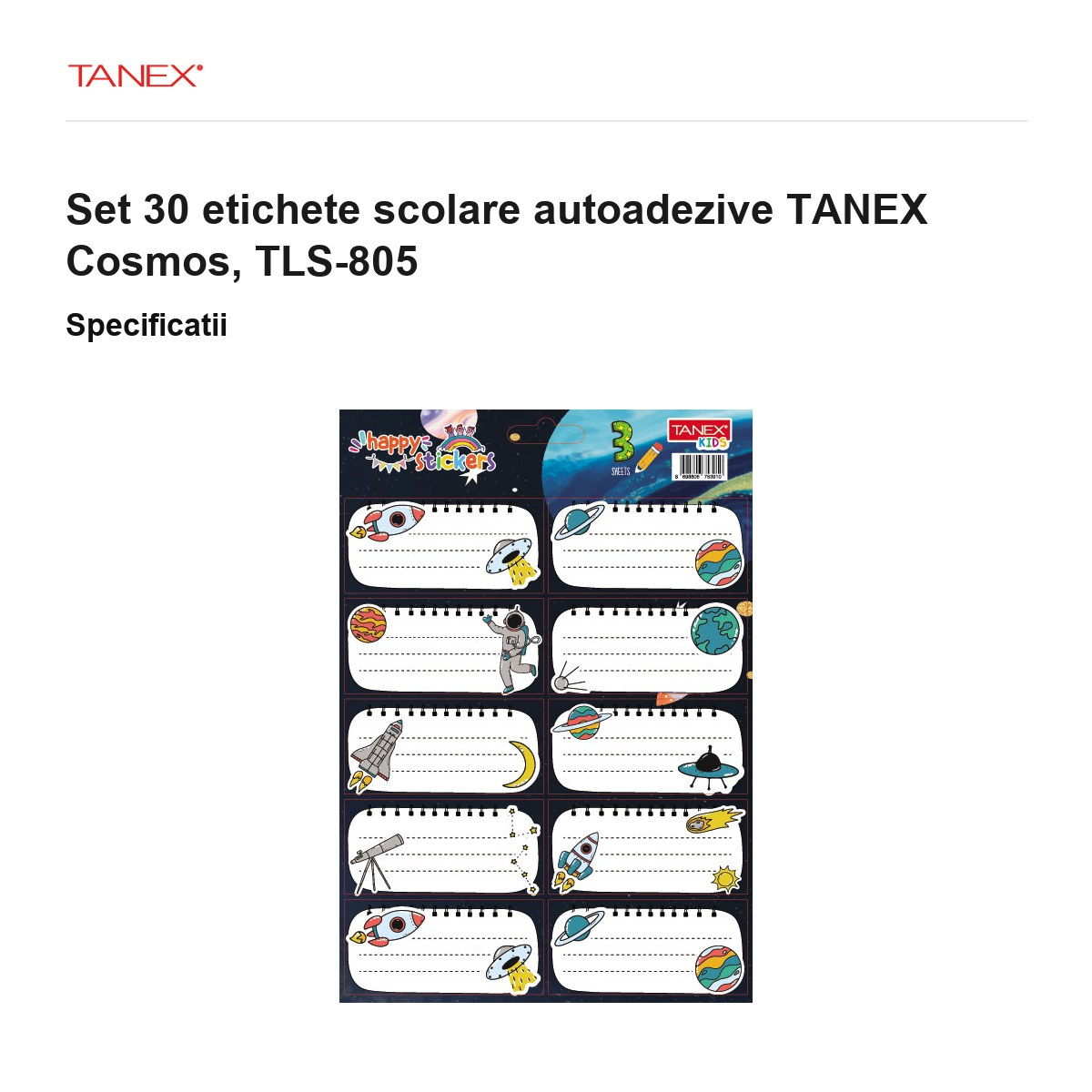 Set 30 etichete scolare autoadezive TANEX Cosmos, TLS-805 [3]