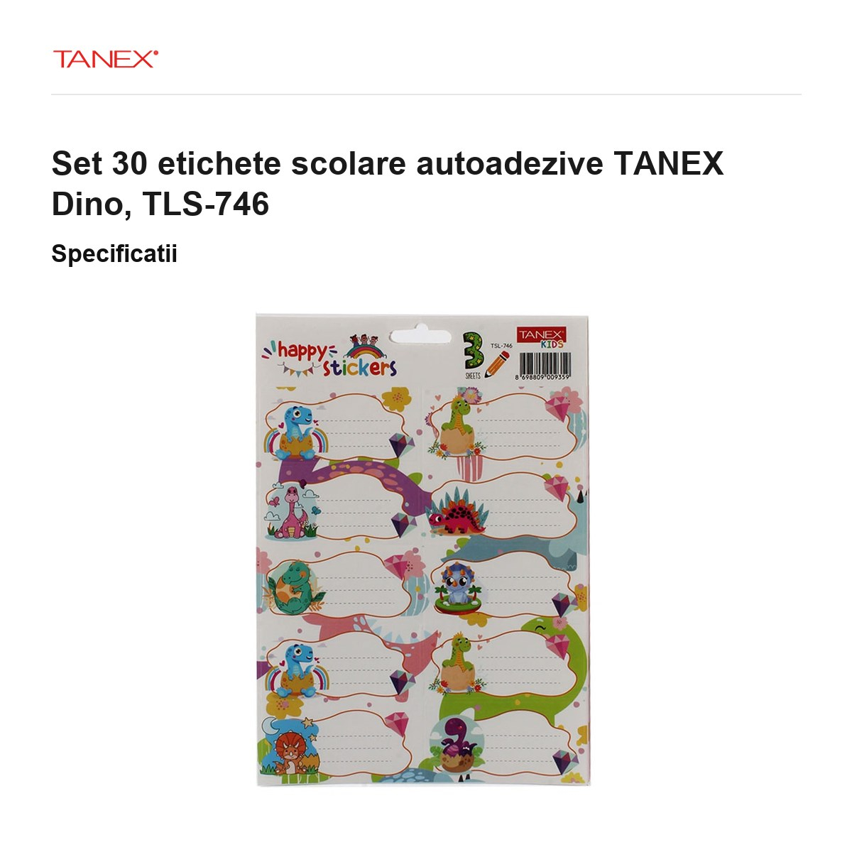 Set 30 etichete scolare autoadezive TANEX Dino, TLS-746 [3]