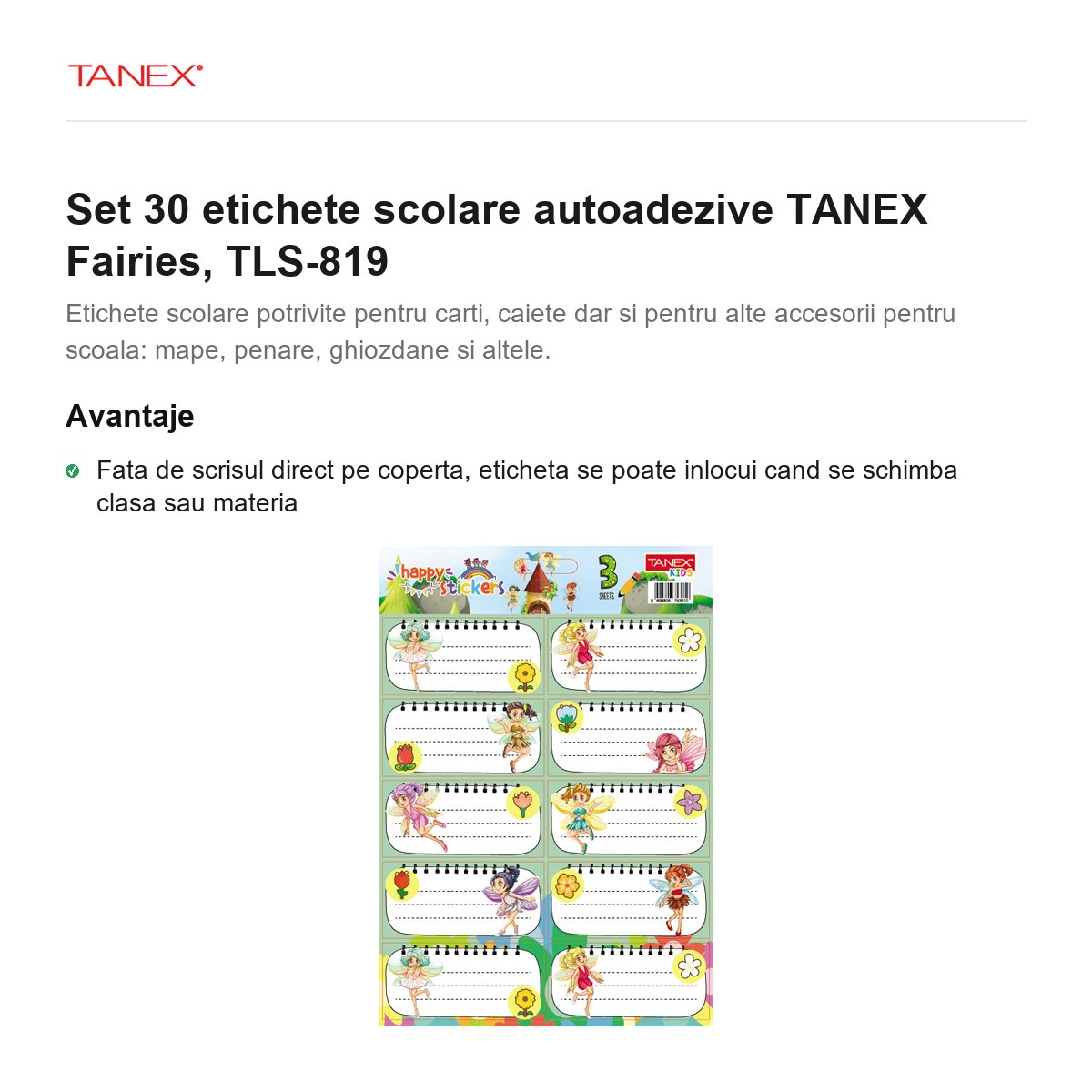 Set 30 etichete scolare autoadezive TANEX Fairies, TLS-819 [2]
