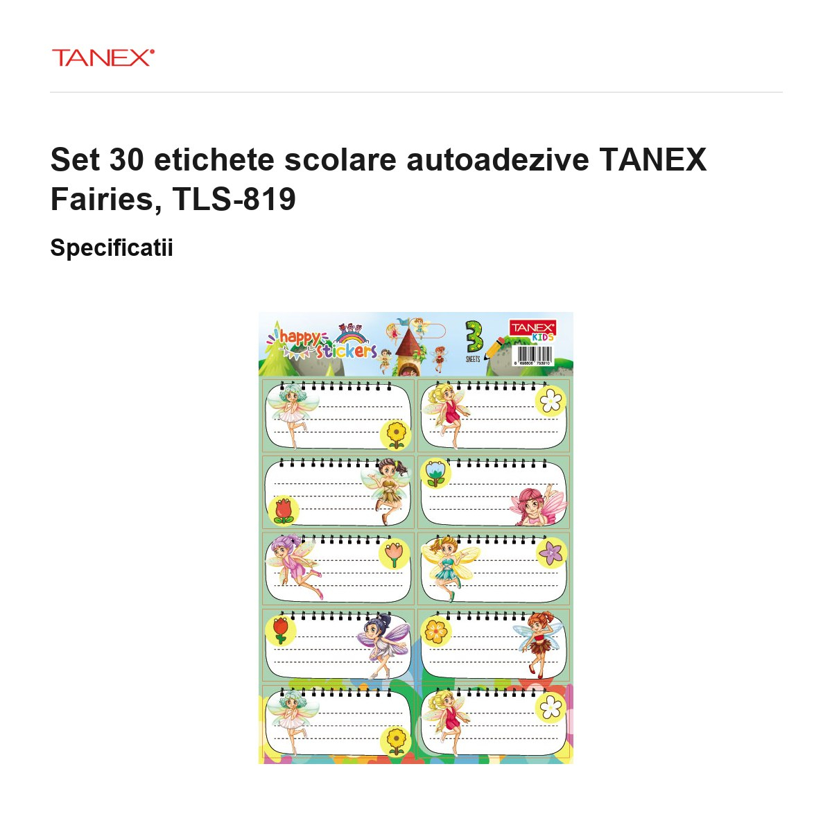 Set 30 etichete scolare autoadezive TANEX Fairies, TLS-819 [3]