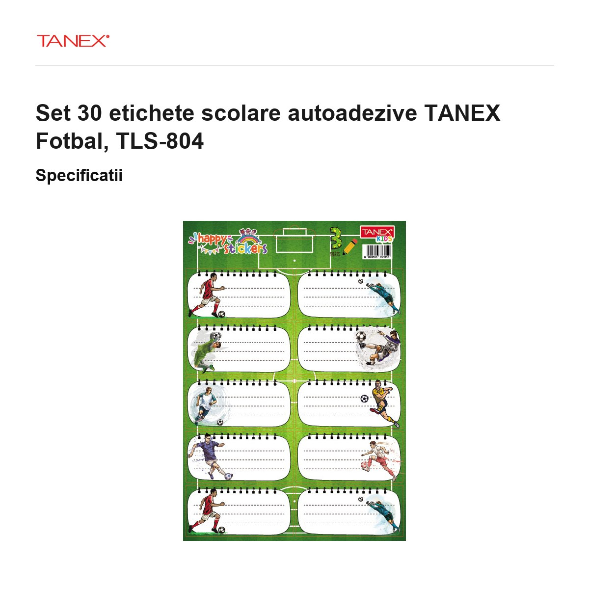Set 30 etichete scolare autoadezive TANEX Fotbal, TLS-804 [3]