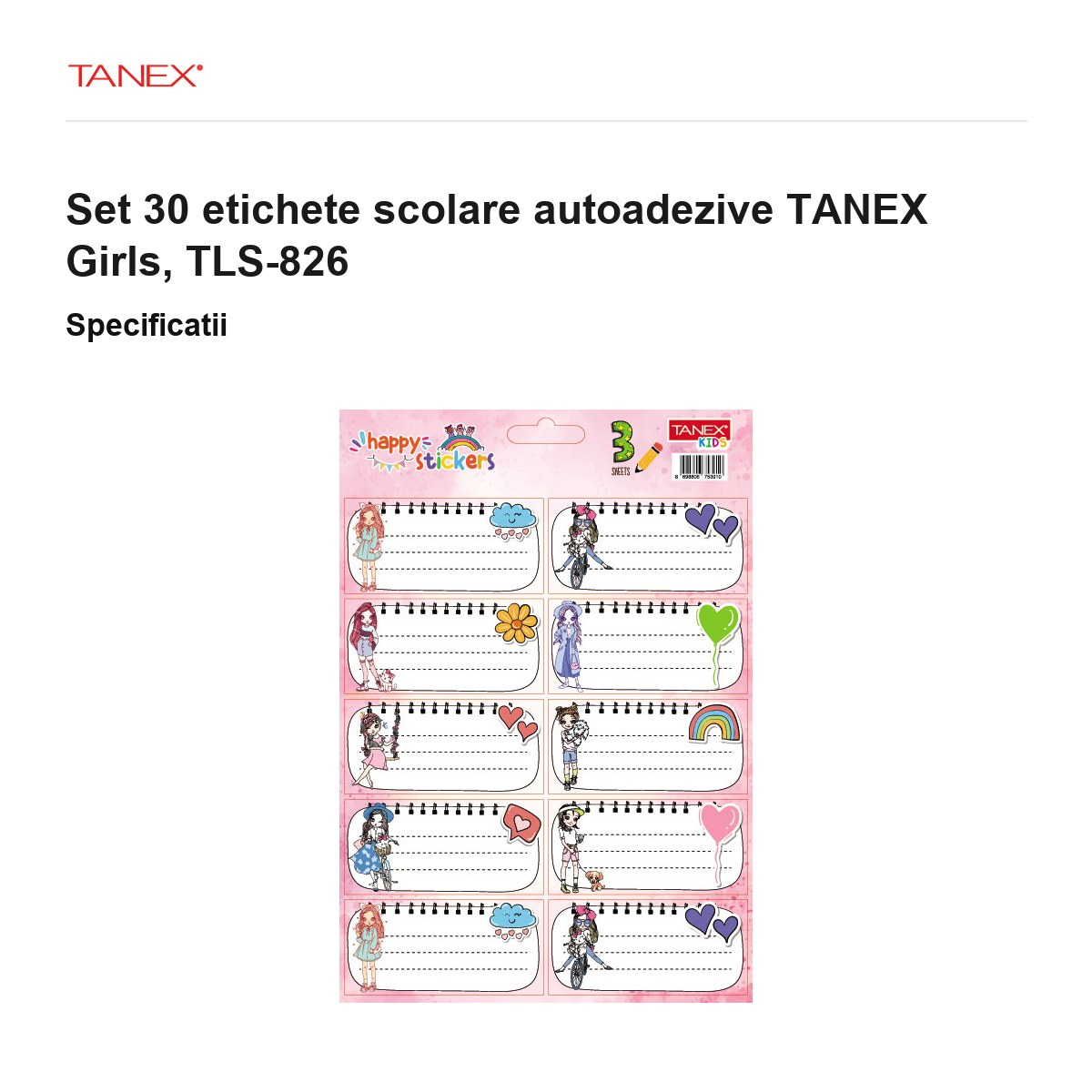 Set 30 etichete scolare autoadezive TANEX Girls, TLS-826 [3]