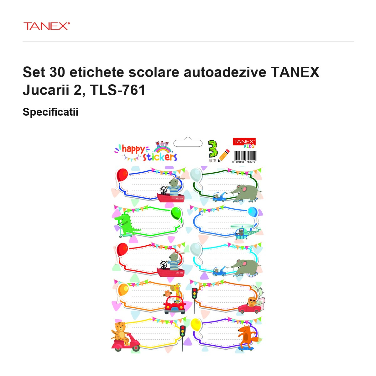 Set 30 etichete scolare autoadezive TANEX Jucarii 2, TLS-761 [3]