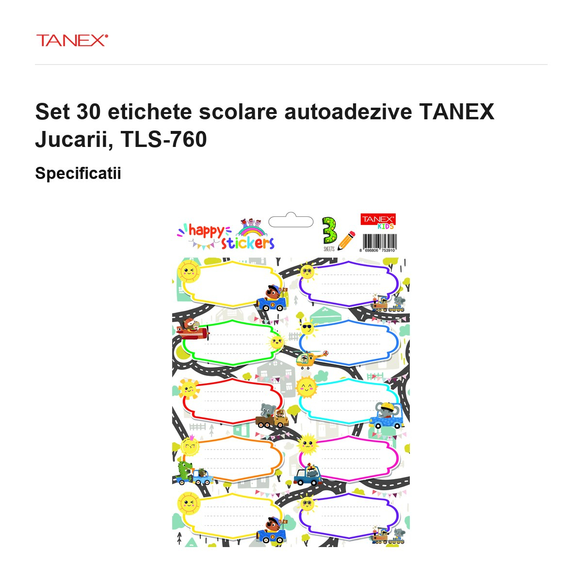 Set 30 etichete scolare autoadezive TANEX Jucarii, TLS-760 [3]