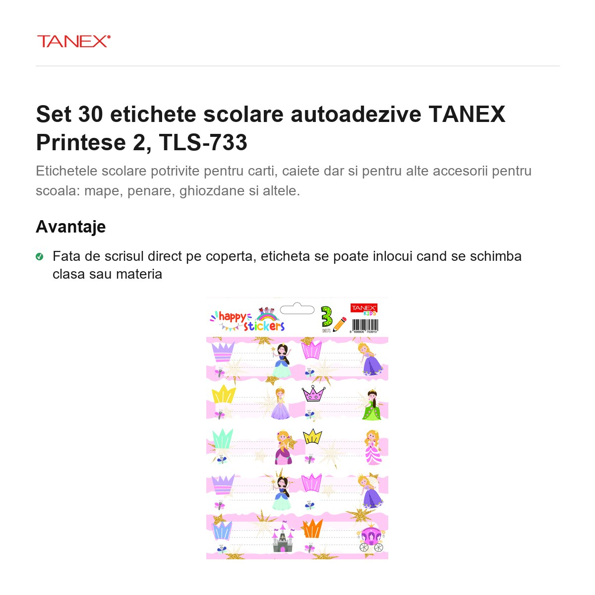 Set 30 etichete scolare autoadezive TANEX Printese 2, TLS-733 [2]