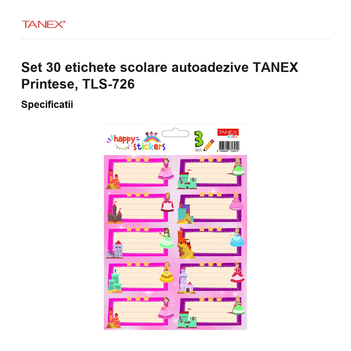 Set 30 etichete scolare autoadezive TANEX Printese, TLS-726 [3]