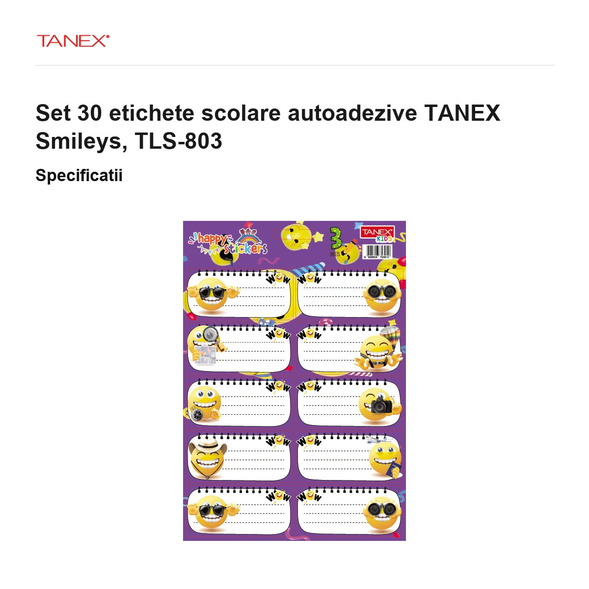 Set 30 etichete scolare autoadezive TANEX Smileys, TLS-803 [3]
