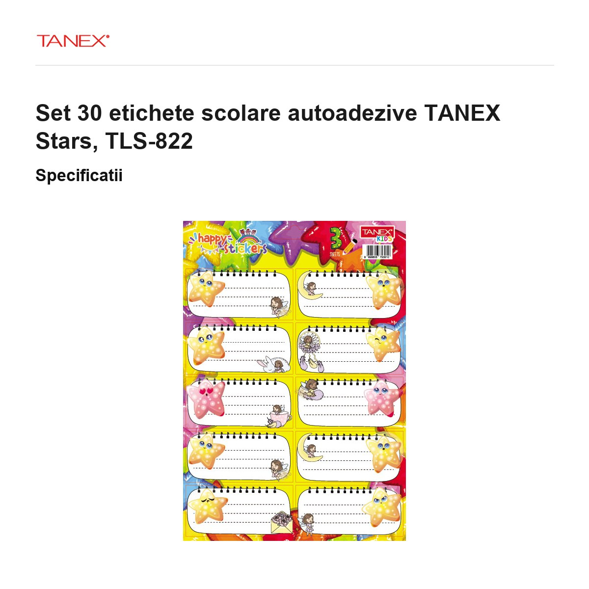Set 30 etichete scolare autoadezive TANEX Stars, TLS-822 [3]