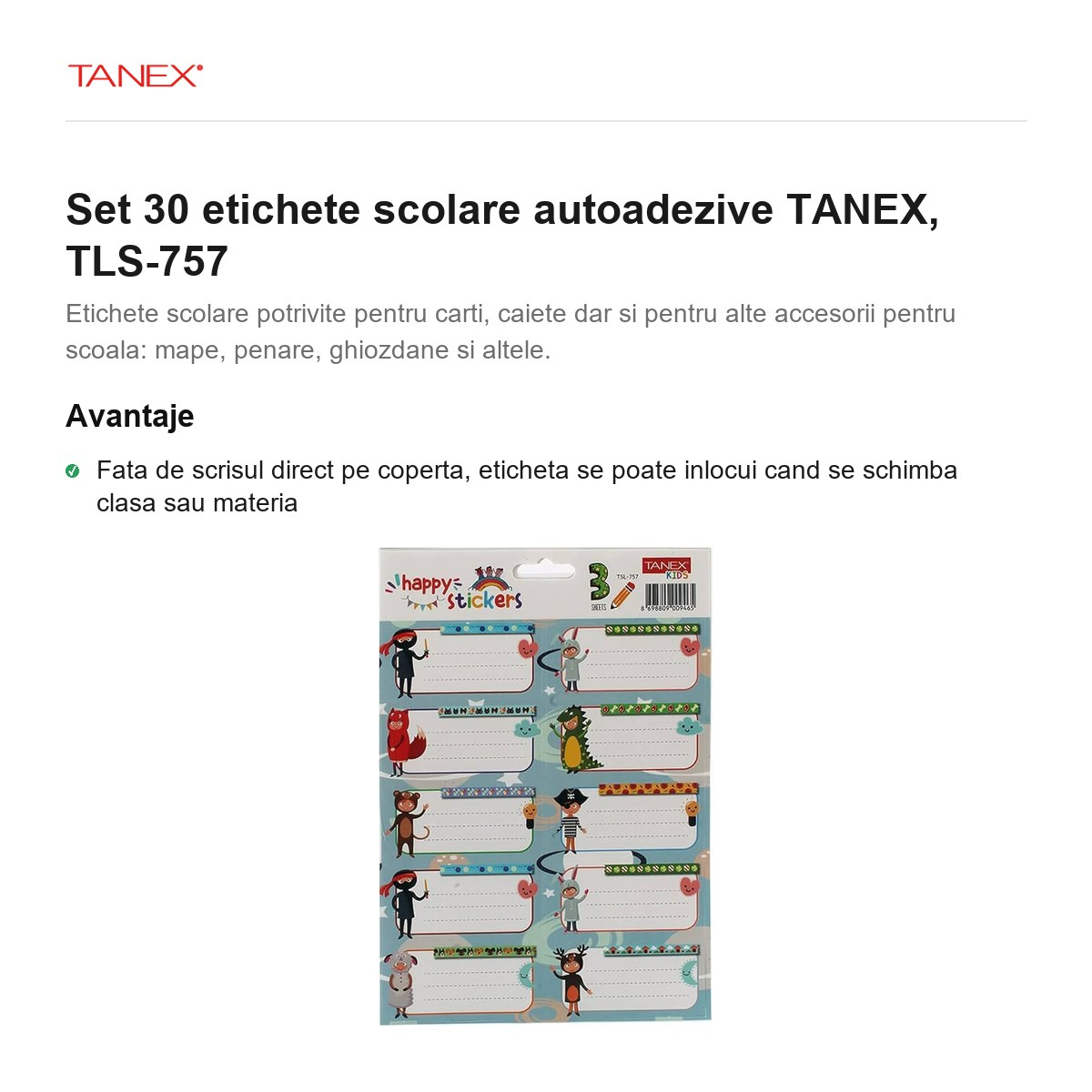 Set 30 etichete scolare autoadezive TANEX, TLS-757 [2]