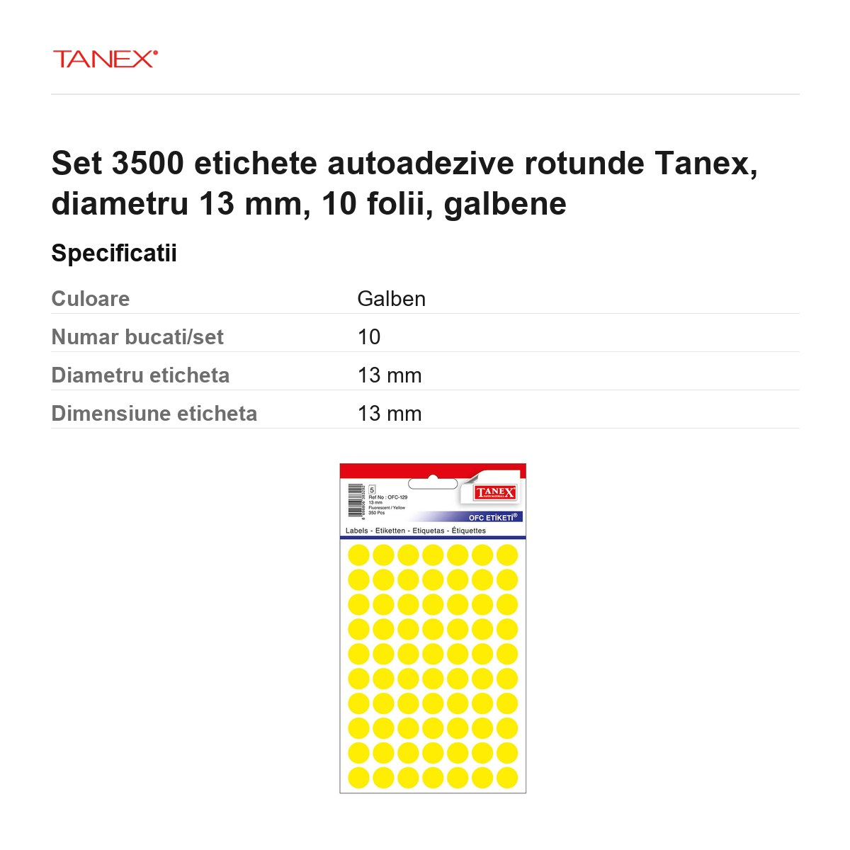 Set 3500 etichete autoadezive rotunde Tanex, diametru 13 mm, 10 seturi, galbene [3]