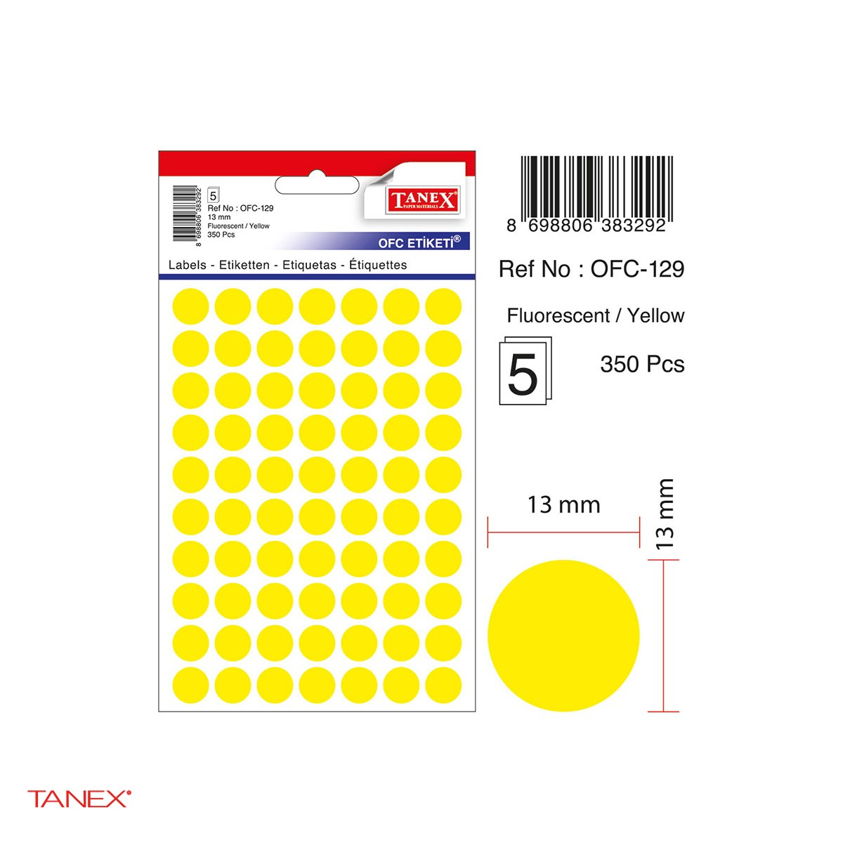 Set 3500 etichete autoadezive rotunde Tanex, diametru 13 mm, 10 seturi, galbene [4]