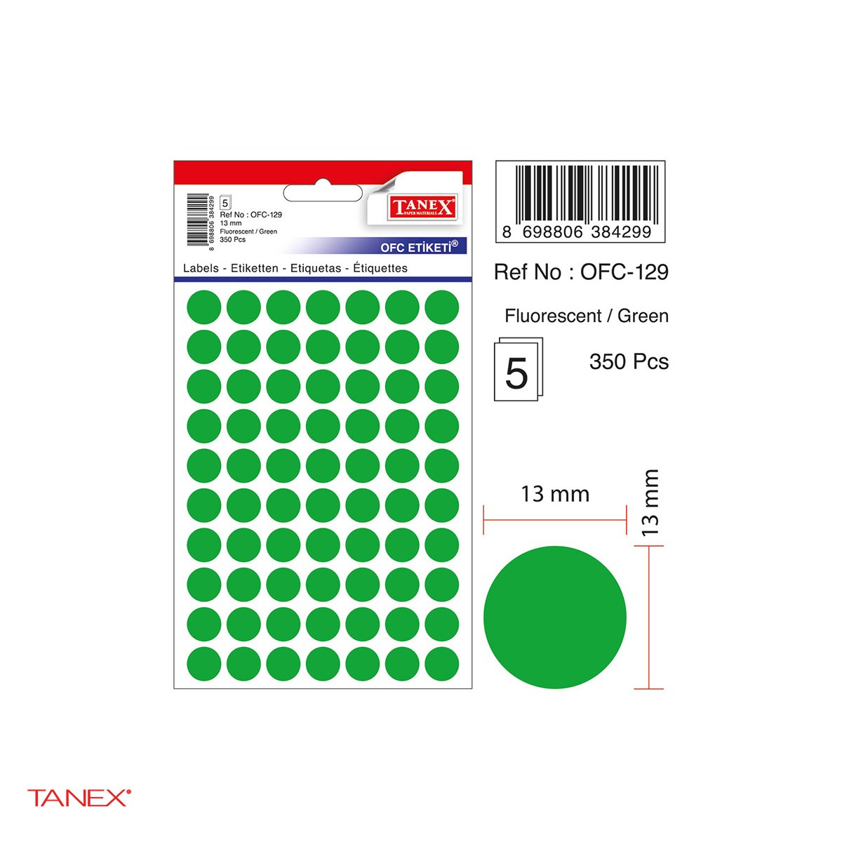 Set 3500 etichete autoadezive rotunde Tanex, diametru 13 mm, 10 seturi, verzi [4]