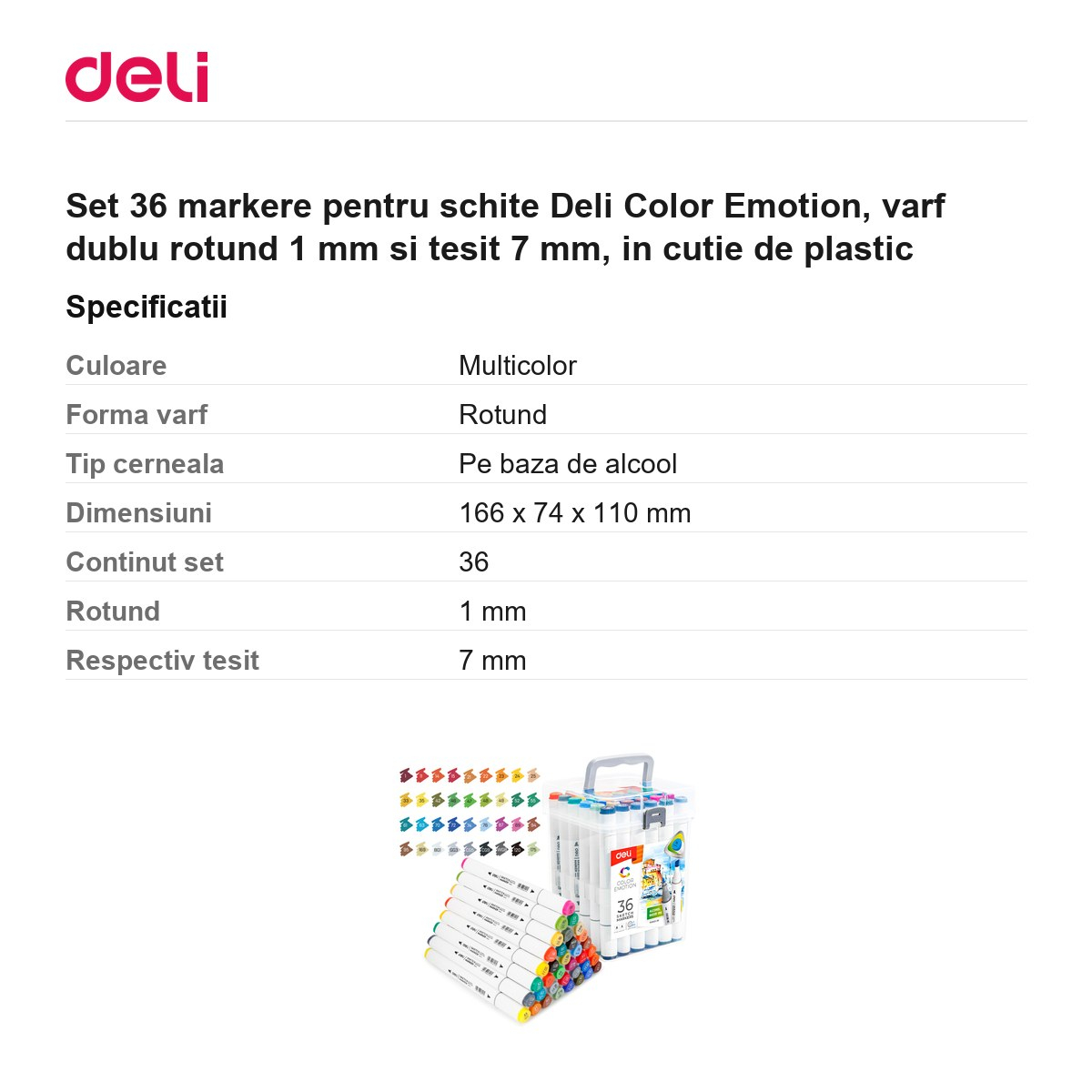 Set 36 markere pentru schite Deli Color Emotion, varf dublu rotund 1 mm si tesit 7 mm, in cutie de plastic [3]