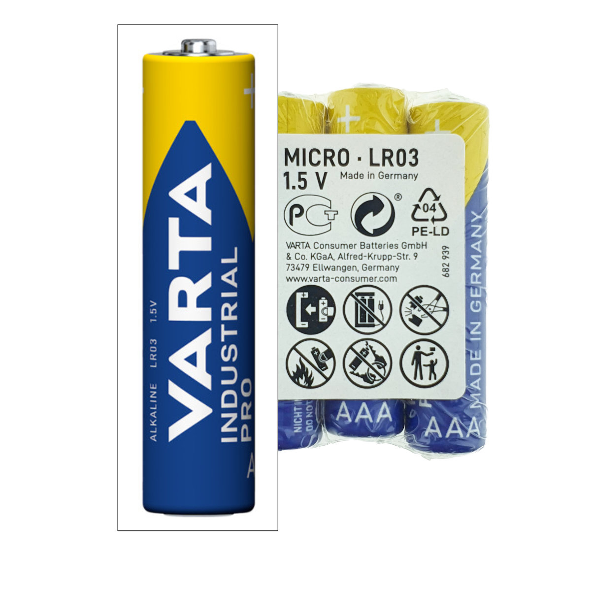 Set 4 baterii alcaline LR03, Varta Industrial Pro 35673, AAA, 1.5V, in folie [2]