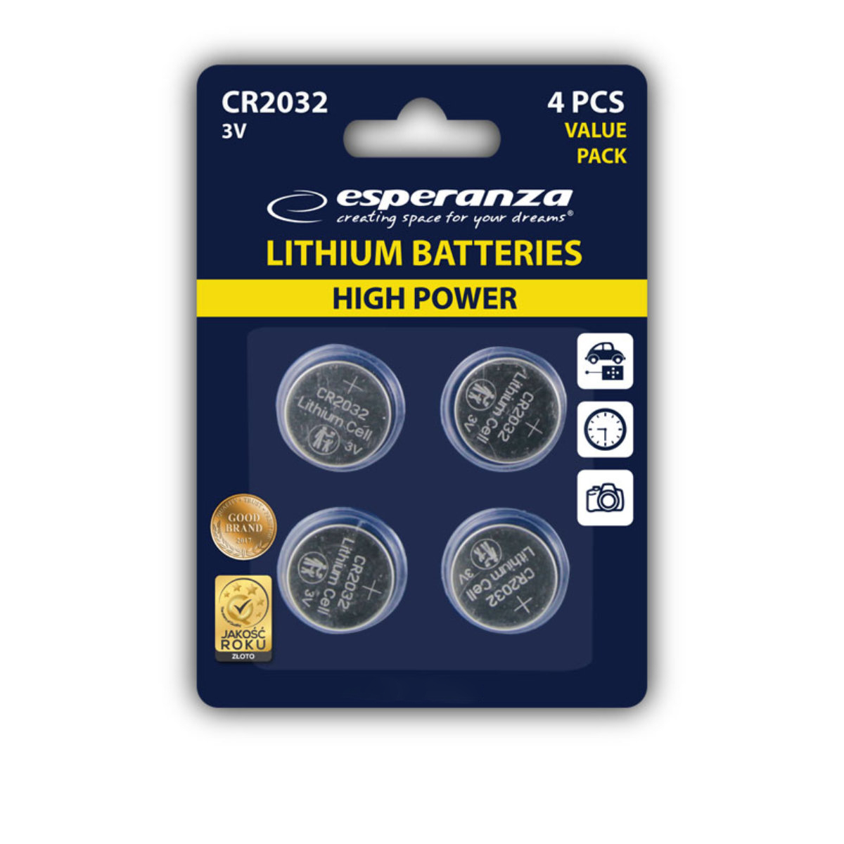 Set 4 baterii Litiu 3V CR2032, Esperanza 95805, tip moneda, in blister [1]