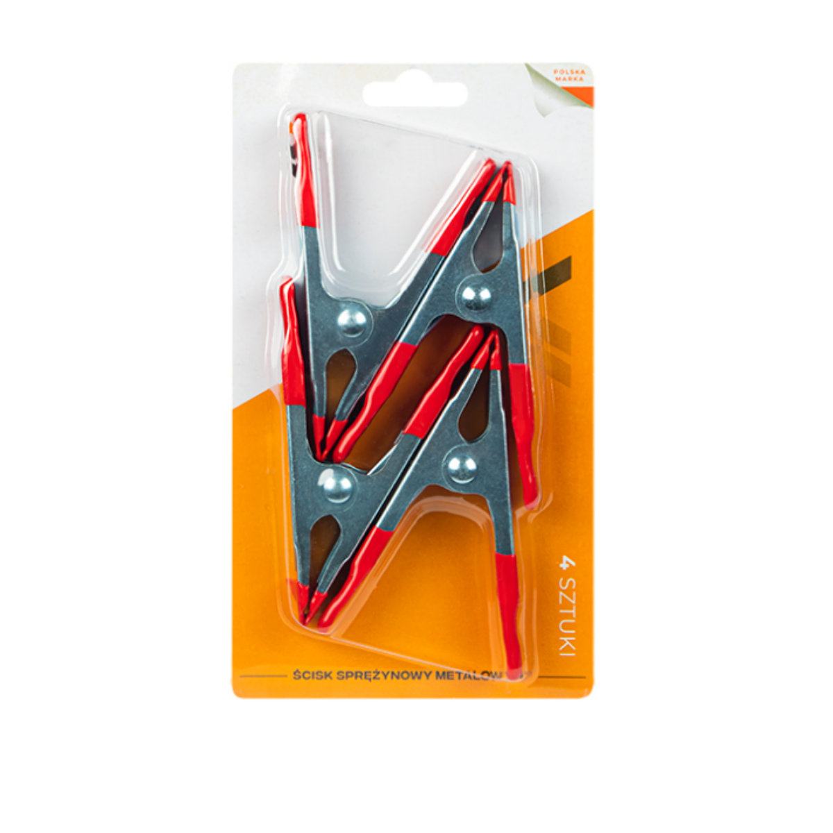 Set 4 cleme cu arc metalice pentru fixare, 41306, 100mm, cu protectie de PVC pe maner si suprafata de prindere, argintiu cu rosu [5]