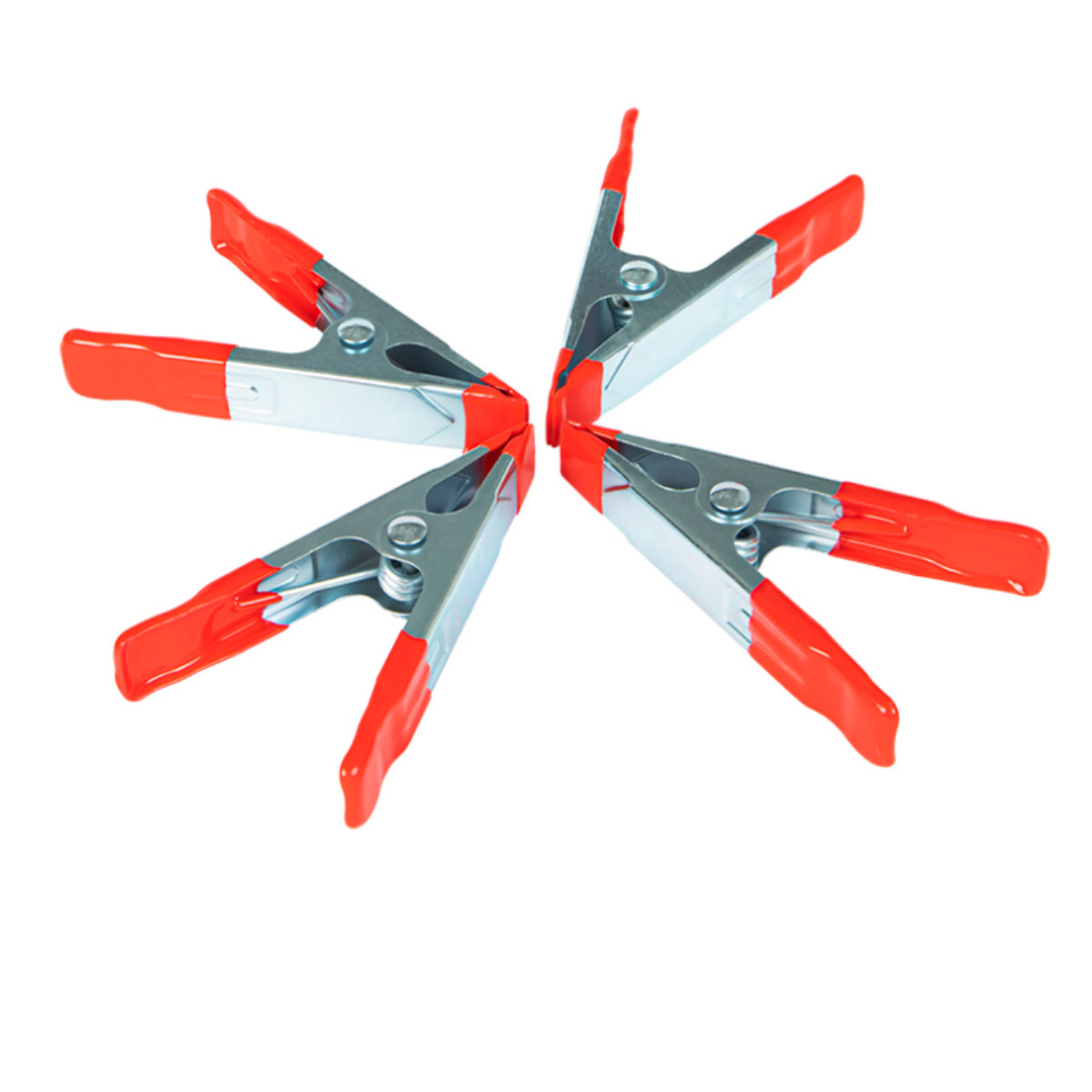 Set 4 cleme cu arc metalice pentru fixare, 41306, 100mm, cu protectie de PVC pe maner si suprafata de prindere, argintiu cu rosu [1]