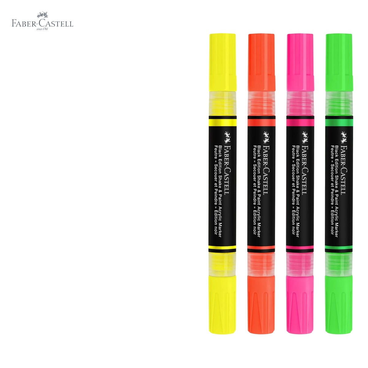 Set 4 markere acrilice Faber-Castell Shake&Paint culori neon, varf dublu, pentru suprafete multiple [5]
