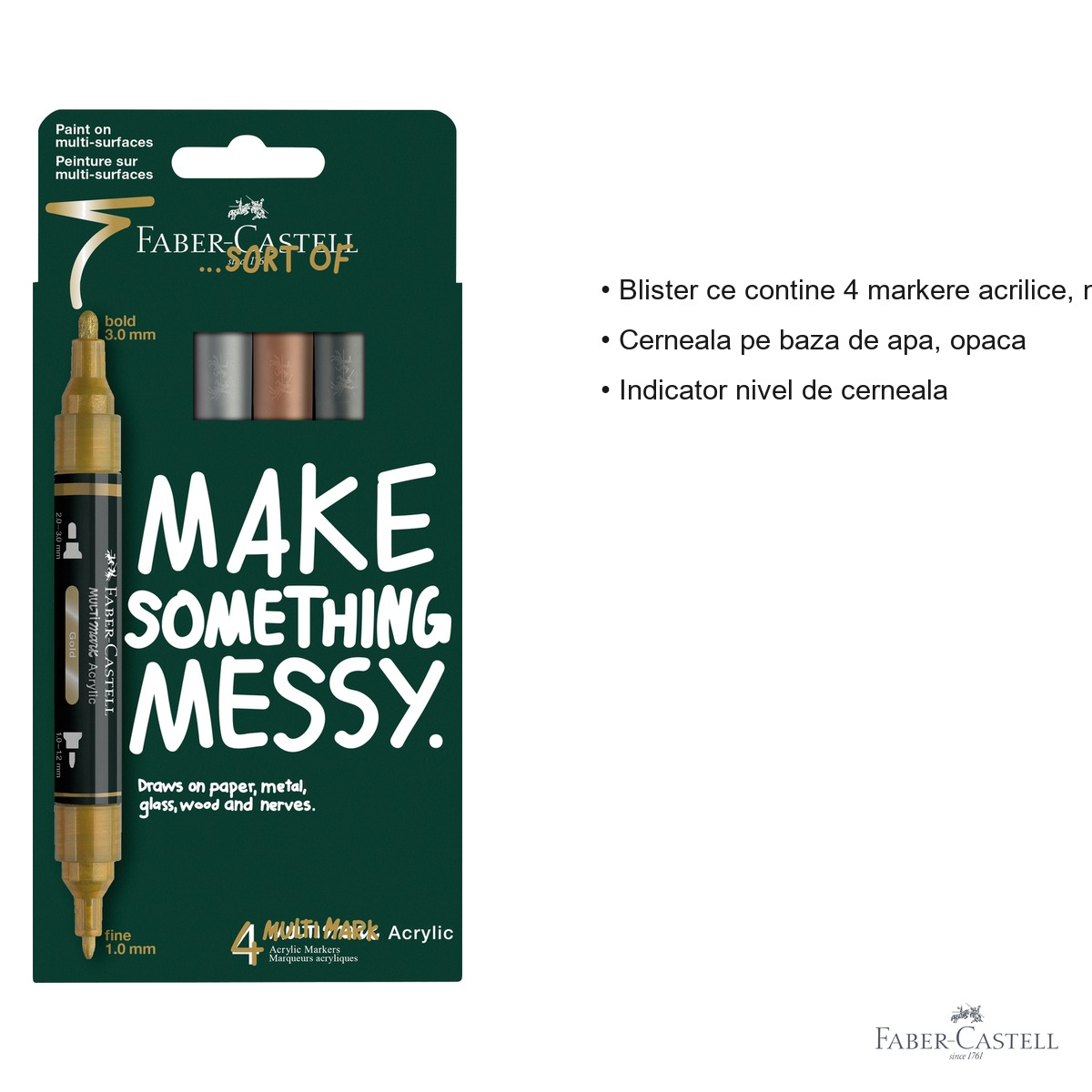 Set 4 markere acrilice metalizate Faber-Castell Multimark, varf dublu, pentru suprafete multiple [3]