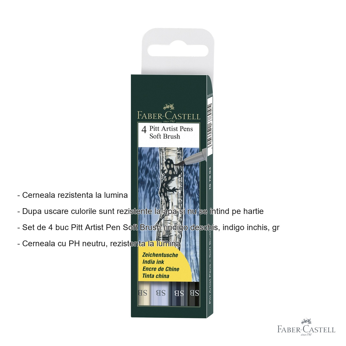 Set 4 markere Faber-Castell Pitt Artist Pen Soft Brush, varf pensula flexibil, pentru arta si grafica [2]