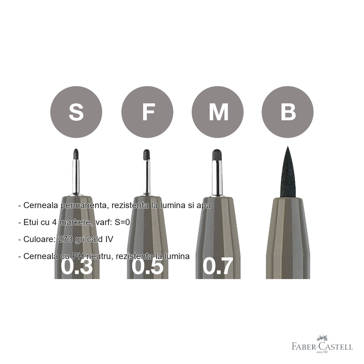 Set 4 markere Pitt Artist Pen Faber-Castell, gri cald, varfuri multiple, pentru schite si ilustratii [2]