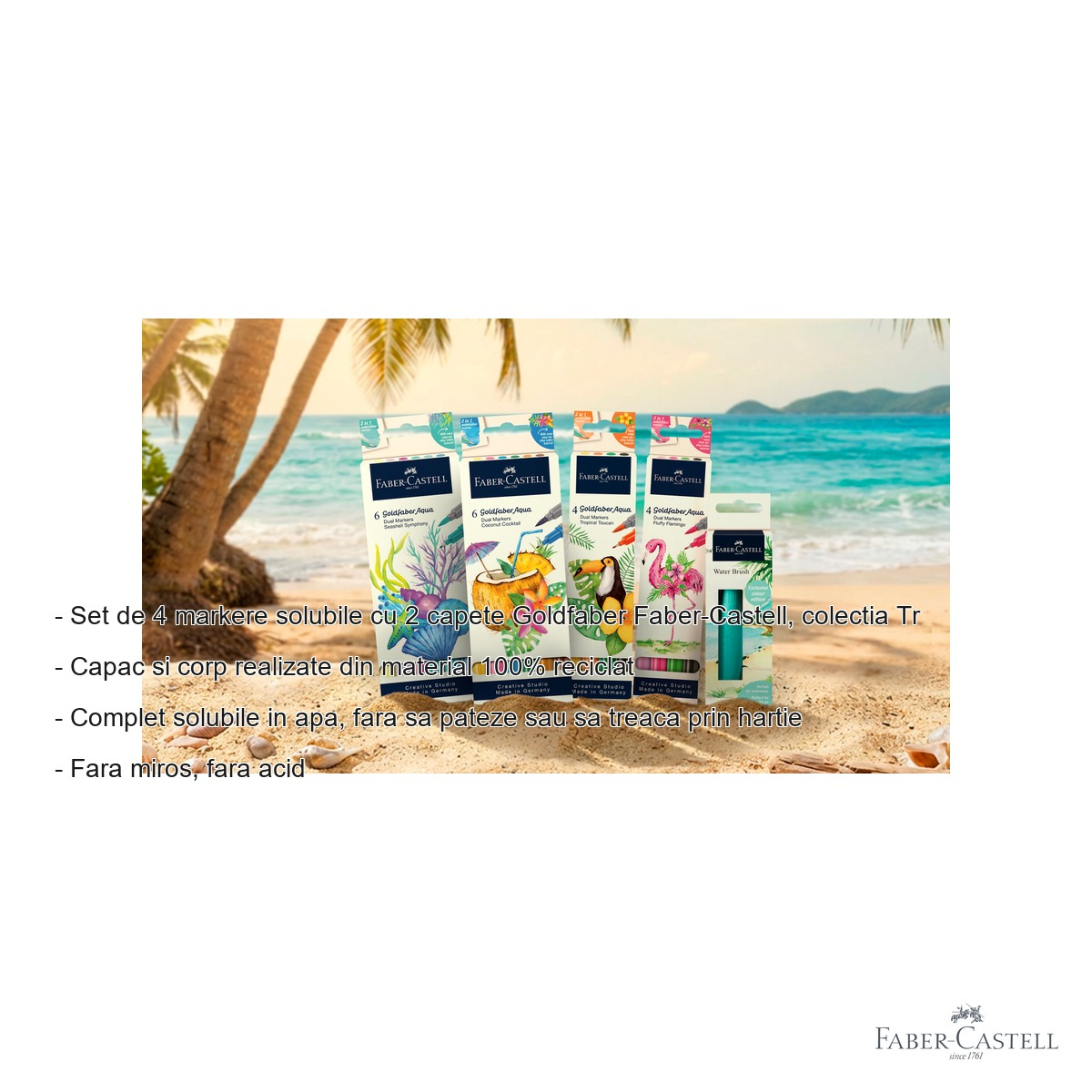 Set 4 markere solubile cu 2 capete Faber-Castell Goldfaber, colectia Tropical, pentru arta si ilustratie [2]