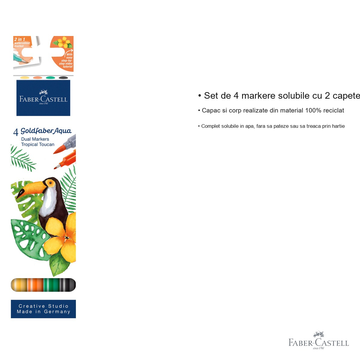 Set 4 markere solubile cu 2 capete Faber-Castell Goldfaber, colectia Tropical Toucan, pentru pictura si desen [3]
