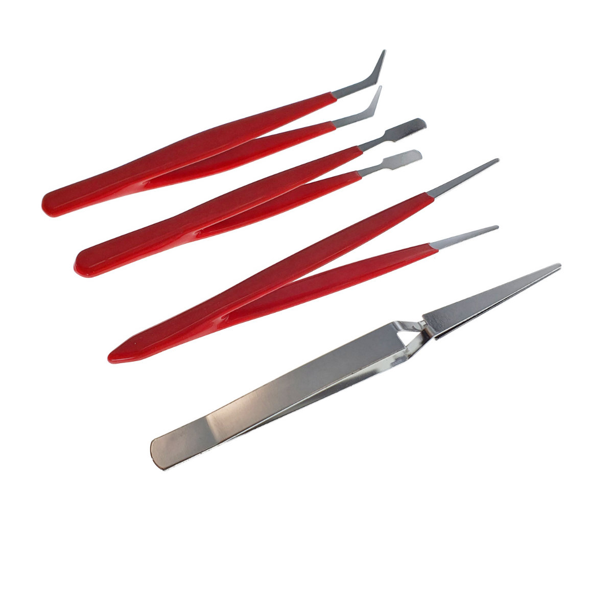 Set 4 pensete, cu varf plat, ascutit, curbat in unghi si cu brate incrucisate, lungimi 112 - 122 mm [8]