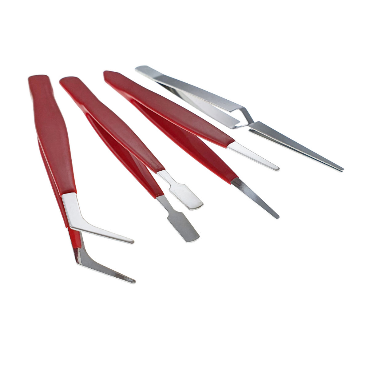 Set 4 pensete, cu varf plat, ascutit, curbat in unghi si cu brate incrucisate, lungimi 112 - 122 mm [7]