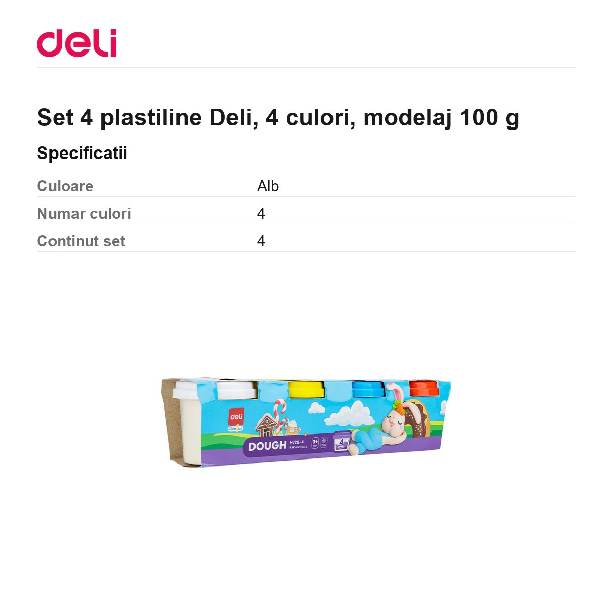 Set 4 plastiline Deli, 4 culori, modelaj 100 g [3]