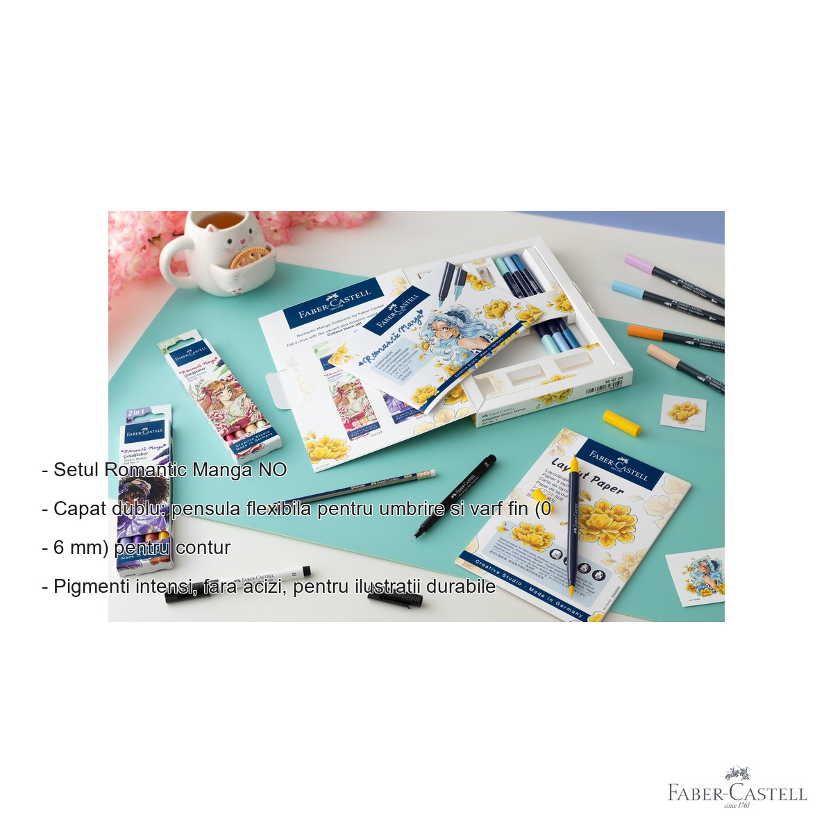 Set 4 sketch markere Faber-Castell Goldfaber Romantic Manga No.3, capat dublu, pentru ilustratii manga si benzi desenate [2]
