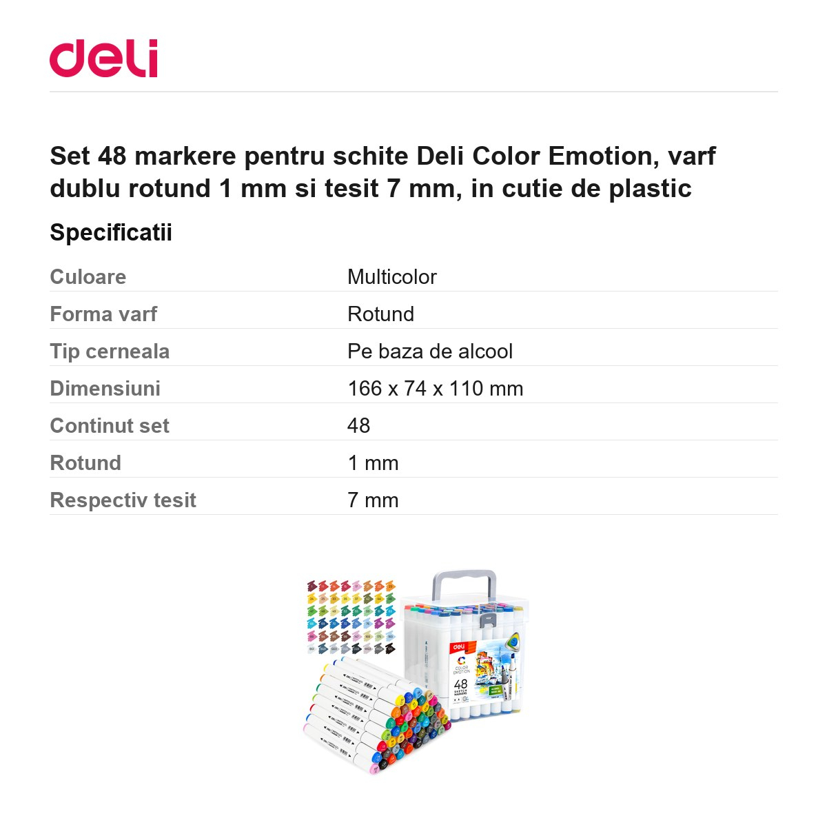 Set 48 markere pentru schite Deli Color Emotion, varf dublu rotund 1 mm si tesit 7 mm, in cutie de plastic [3]
